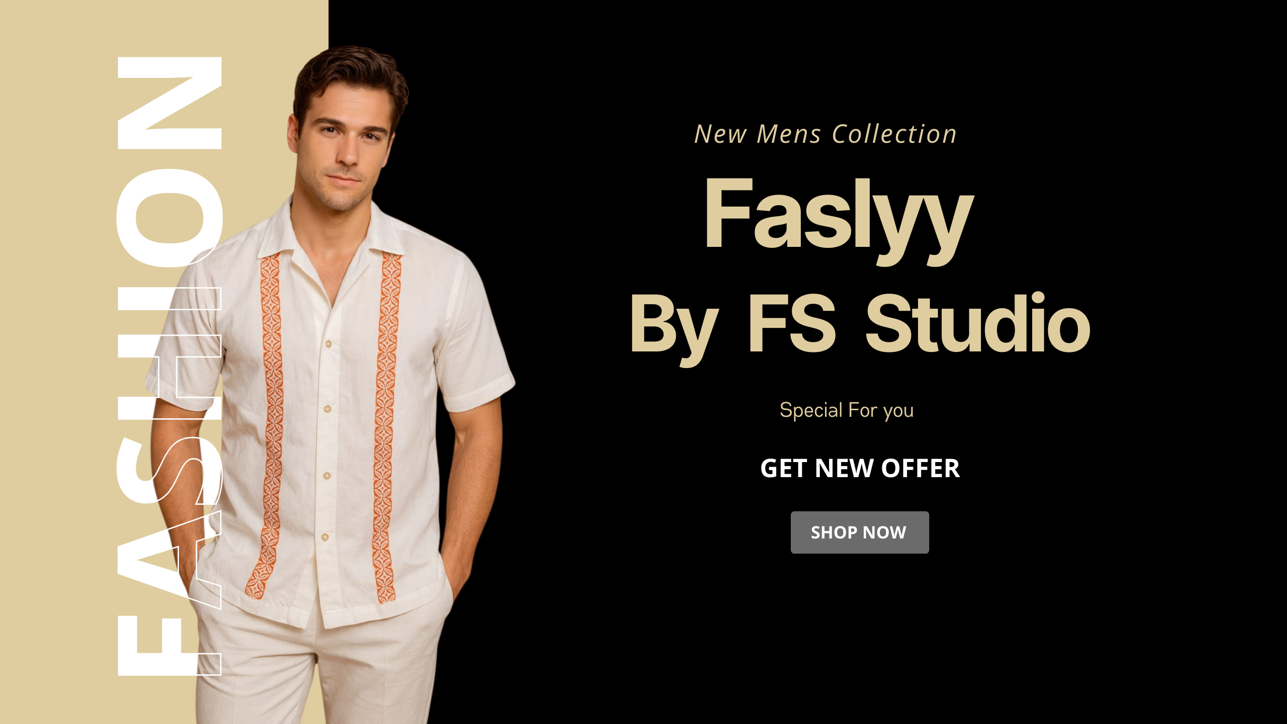 Creamy Black Clean Men's Fashion Landscape Banner
